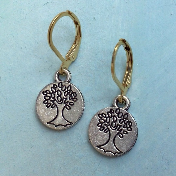 Sundance Charm Artisan Earrings tree of life silver gold plated - Picture 1 of 7